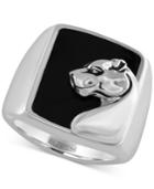 Gento By Effy Men's Onyx (7-9/10 Ct.t.w.) Panther Head Ring In Sterling Silver