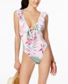 Bar Iii Palm Reader Printed Ruffled One-piece Swimsuit Women's Swimsuit