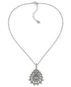 Carolee Necklace, Silver-tone Openwork Crystal Pendant Necklace