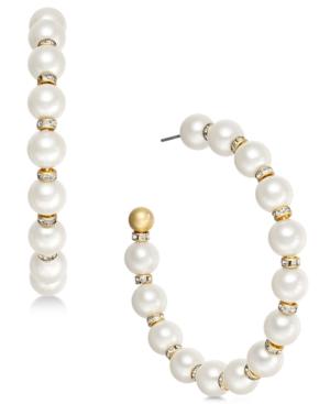 Kate Spade New York Gold-tone Pave Bead & Imitation Pearl Hoop Earrings