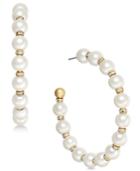 Kate Spade New York Gold-tone Pave Bead & Imitation Pearl Hoop Earrings