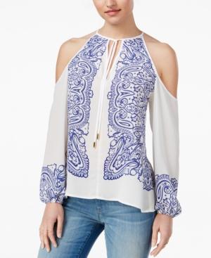 Guess Cold-shoulder Paisley-print Peasant Top