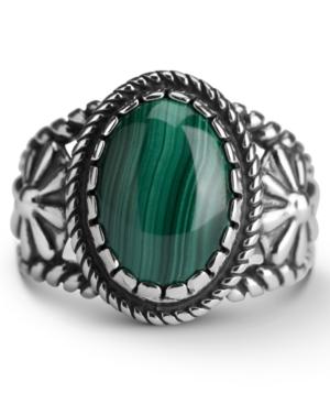 American West Malachite Bezel Set Ring In Sterling Silver