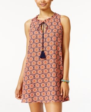 Speechless Juniors' Printed Tassel-tie Shift Dress