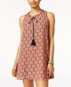 Speechless Juniors' Printed Tassel-tie Shift Dress