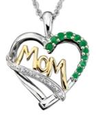 Sterling Silver And 14k Gold Pendant, Emerald (1/3 Ct. T.w.) And Diamond Accent Heart Mom