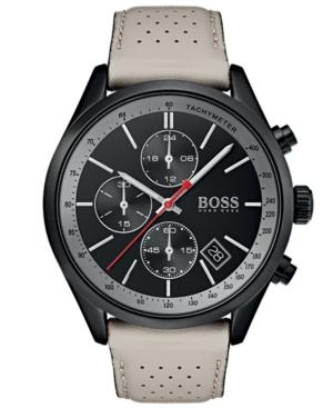 Boss Men's Chronograph Grand Prix Beige Perforated Leather Strap Watch 44mm