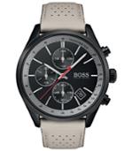Boss Men's Chronograph Grand Prix Beige Perforated Leather Strap Watch 44mm