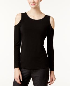 Calvin Klein Faux-leather-trim Cold-shoulder Top