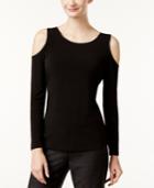 Calvin Klein Faux-leather-trim Cold-shoulder Top