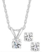 Diamond Necklace And Earrings Set, 14k White Gold Round-cut Diamond Pendant And Earrings Set (1/10 Ct. T.w.)