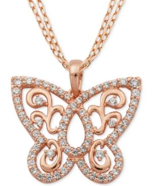 Giani Bernini Cubic Zirconia Butterfly Pendant Necklace In 18k Rose Gold-plated Sterling Silver, Only At Macy's