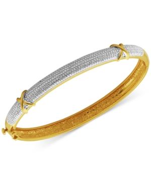 Diamond Accent X Bangle Bracelet In Silver-plated Bronze And 18k Rose Gold Over Silver-plated Bronze