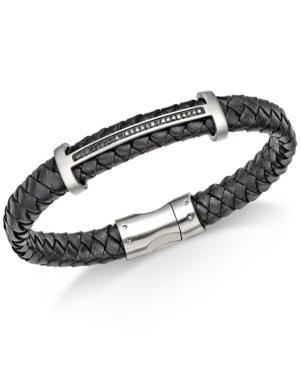 Esquire Men's Jewelry Diamond (1/4 Ct. T.w.) T-bar Bracelet In Black Leather And Stainless Steel, Only At Macy's