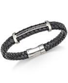 Esquire Men's Jewelry Diamond (1/4 Ct. T.w.) T-bar Bracelet In Black Leather And Stainless Steel, Only At Macy's