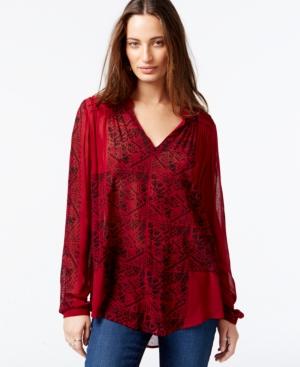 Lucky Brand Long-sleeve Printed Peasant Top