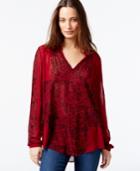Lucky Brand Long-sleeve Printed Peasant Top