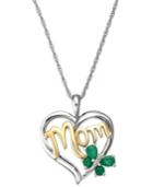 Emerald (3/8 Ct. T.w.) And Diamond Accent Mom Pendant Necklace In 14k Gold And Sterling Silver