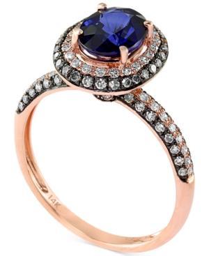 Velvet Bleu By Effy Manufactured Diffused Sapphire (1-3/8 Ct. T.w.) And Diamond (1/2 Ct. T.w.) Ring In 14k Rose Gold