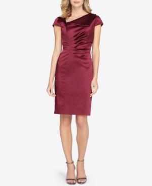 Tahari Asl Stretch Satin Pleated Sheath Dress