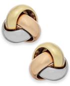 Tri-tone Love Knot Stud Earrings In 14k Gold