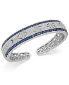 Sapphire (2-3/8 Ct. T.w.) And Diamond (1/10 Ct. T.w.) Antique Cuff Bracelet In Sterling Silver