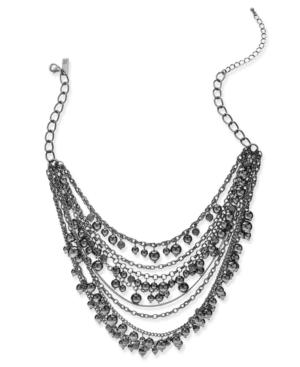 Inc International Concepts Hematite-tone Pave Beaded Multi-layer Statement Necklace, Created For Macy's