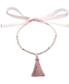 Carolee Gold-tone Pave, Imitation Pearl & Pink Tassel Ribbon Necklace, 17 To 40