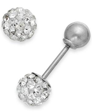 Children's Reversible Crystal Ball Stud Earrings In 14k White Gold