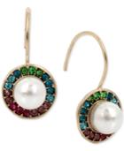Betsey Johnson Gold-tone Imitation Pearl & Rainbow Crystal Halo Drop Earrings