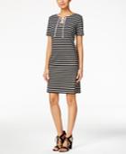 Nine West Striped Lace-up Ponte Dress
