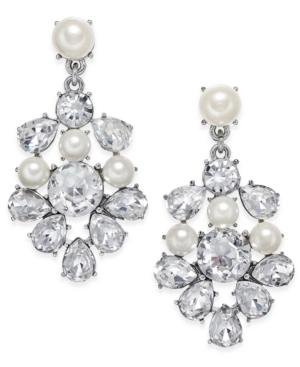 Charter Club Silver-tone Imitation Pearl And Crystal Chandelier Earrings, Only At Macy's