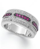 Ruby (1/4 Ct. T.w) And Diamond Accent Band In Sterling Silver