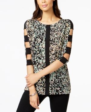 Jm Collection Printed Lattice-sleeve Tunic, Created For Macy's
