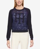 Tommy Hilfiger Graphic Lace-contrast Sweater, Only At Macy's