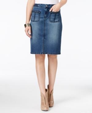 Earl Jeans Braided Denim Pencil Skirt