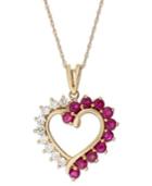 14k Rose Gold Ruby (9/10 Ct. T.w.) And White Sapphire (3/8 Ct. T.w) Pendant Necklace