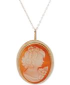 Cornelian Shell Cameo 18 Pendant Necklace In 14k Gold