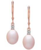 Blush Cultured Freshwater Pearl (8mm) & Diamond Accent Drop Earrings In 14k Rose Gold