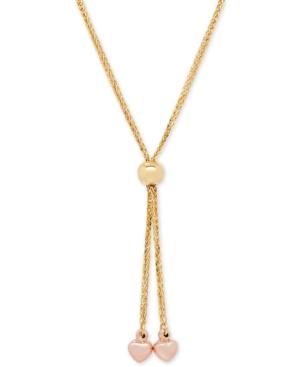 Two-tone Heart Lariat Necklace In 14k Gold And Rose Gold