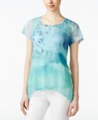 Style & Co. Petite Printed Mesh-detail Top, Only At Macy's