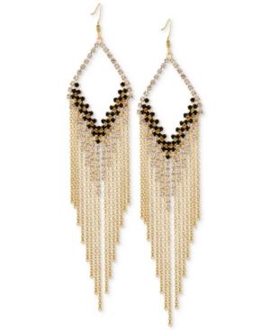 Guess Gold-tone Crystal And Jet Stone Fringe Drop Earrings