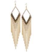 Guess Gold-tone Crystal And Jet Stone Fringe Drop Earrings