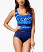 Swim Solutions Printed Long-torso Tummy-control One-piece Swimsuit Women's Swimsuit