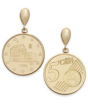 Vermeil Engraved Euro Coin Drop Earrings