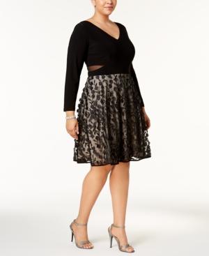 Xscape Plus Size Illusion 3-d Flower Dress