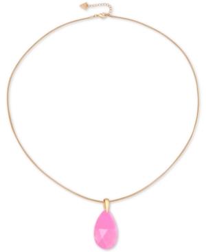 Guess Gold-tone Large Pink Stone Long Length Pendant Necklace