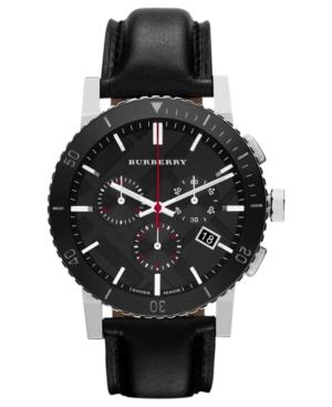 Burberry Watch, Swiss Chronograph Black Leather Strap 42mm Bu9382