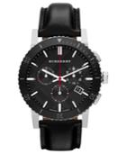 Burberry Watch, Swiss Chronograph Black Leather Strap 42mm Bu9382