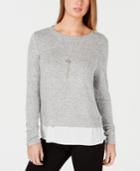Bcx Juniors' Necklace-embellished Contrast Sweater